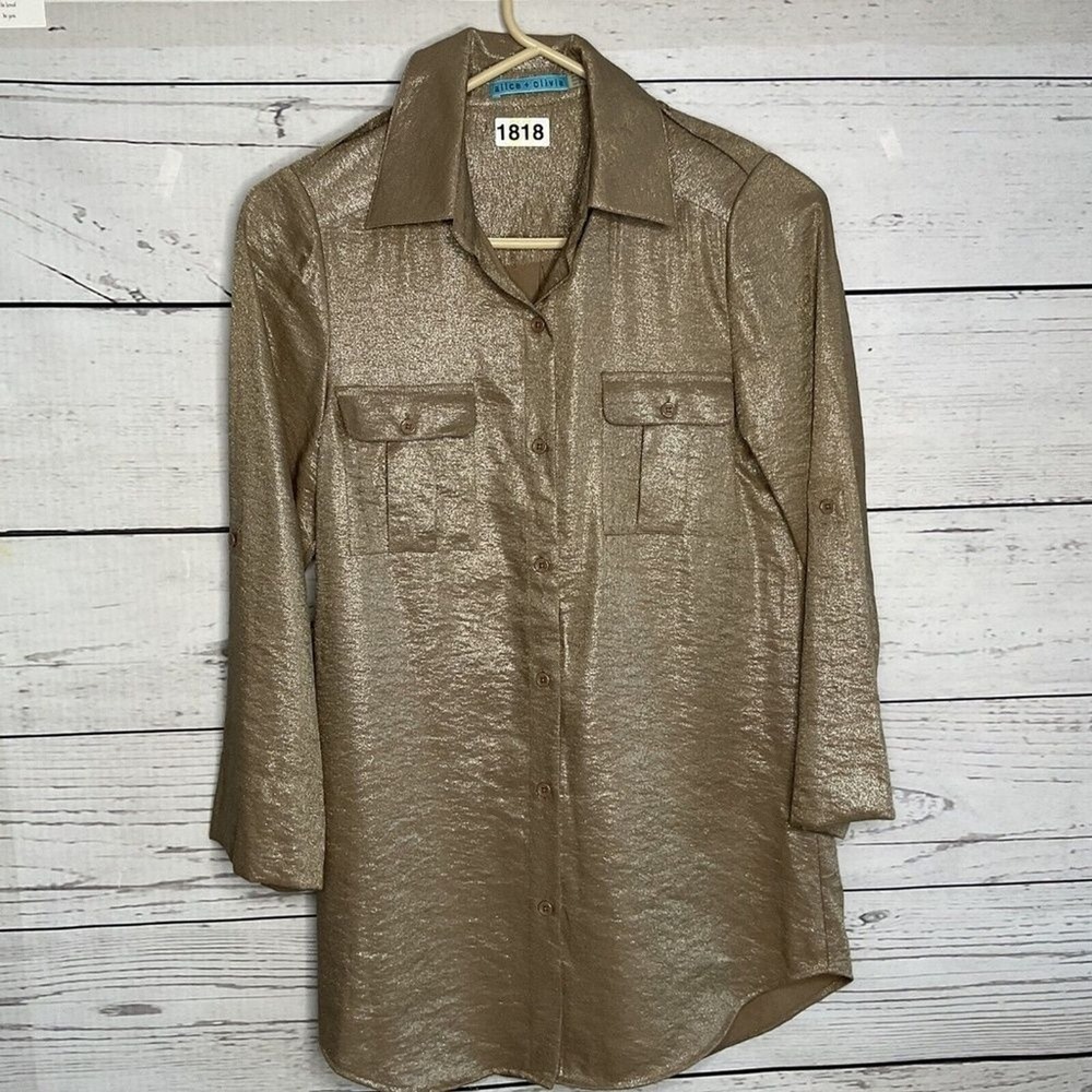 Alice + Olivia Metallic Gold/Silver Button‎ Up Club Shirts Women XS China